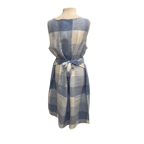 J.Jill Love Linen Midi Dress XL Blue Plaid Sleeveless Tie Back - Picture 4 of 10